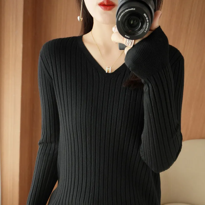 Churchf Churchf Sweater Female 2023 Spring And Autumn Knit Bottom Shirt Fashion Slim Long Sleeve Skin-Friendly Soft Bottom Top