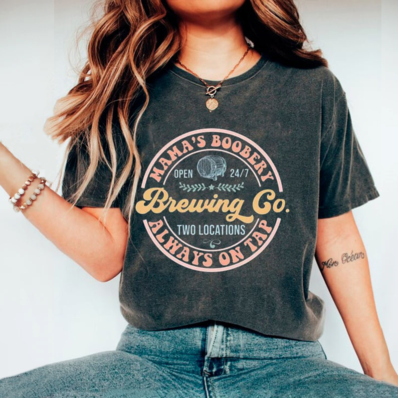 Comstylish Mother's Day Mamas Boobery Breastfeeding Print Casual T-Shirt