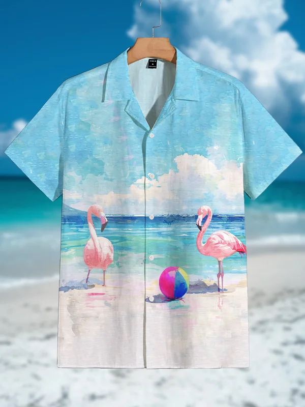 Men's Beach Flamingo Watercolor Art Print Shirt