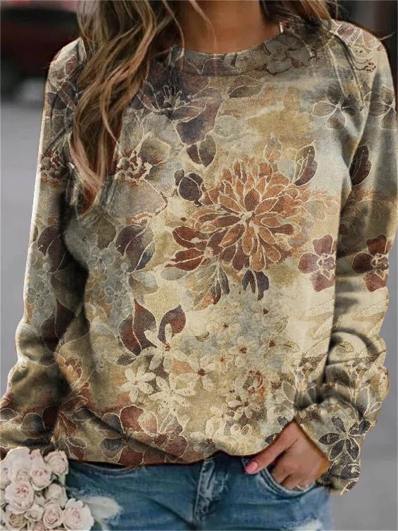 Women Long Sleeve Scoop Neck Printed Graphic Women Tops