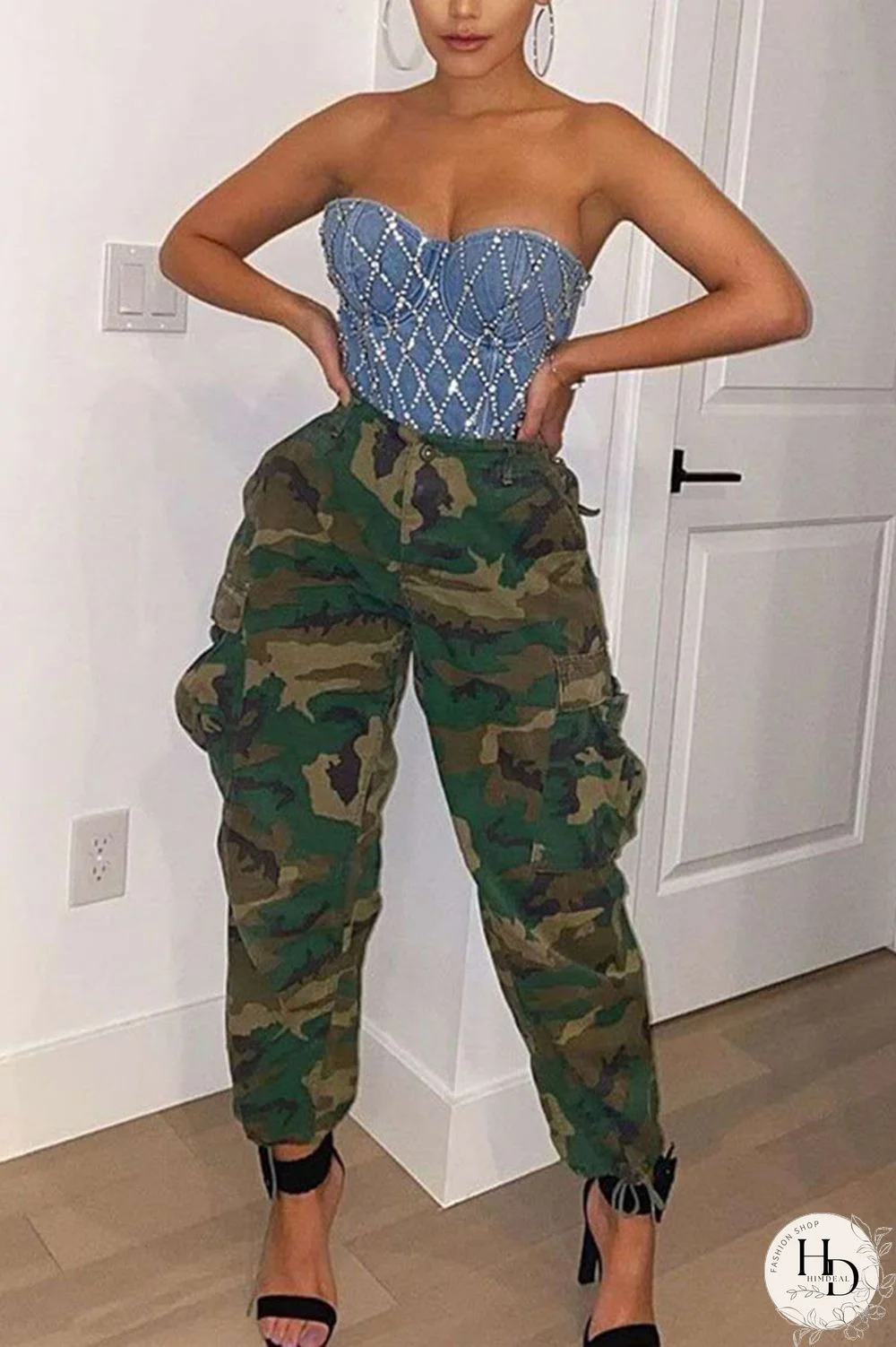 Army Green Street Print Buttons Regular Bottoms