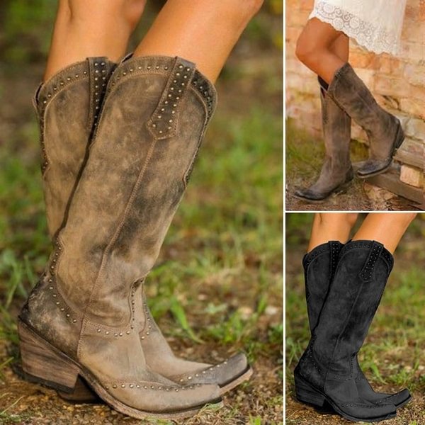 Cowgirl Boots Medium Heel Retro Boots Long Vintage Boots Women's Fashion Thigh-high Boots - Shop Trendy Women's Clothing | LoverChic