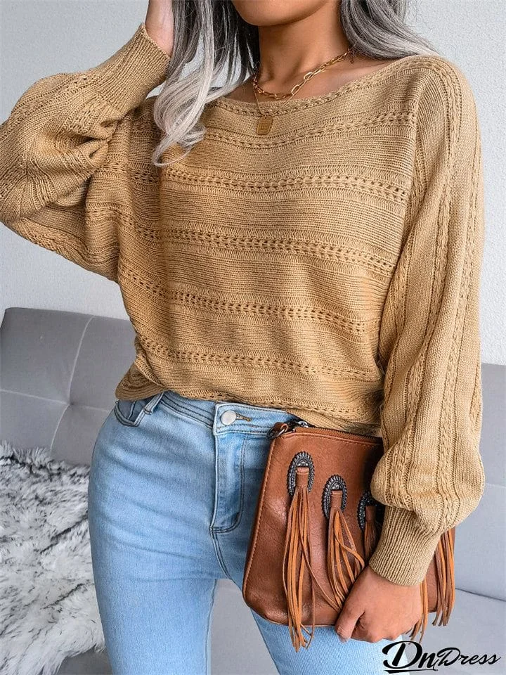 Women's Casual Loose Hollow Out Off Shoulder Knitted Sweaters