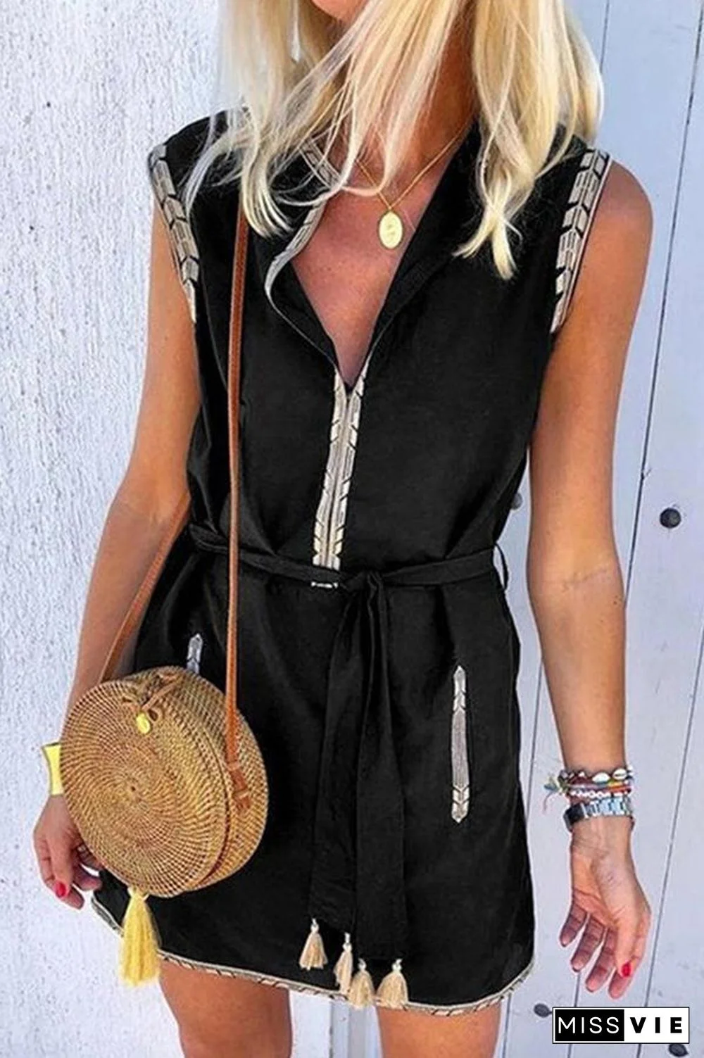 Fashion Printed Sleeveless Short Dress P11666