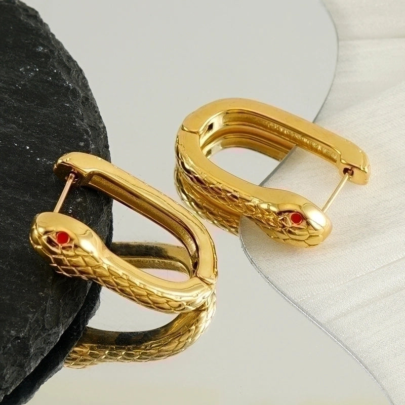 1 Piece Minimalist Snake Plating Stainless Steel Hoop Earrings