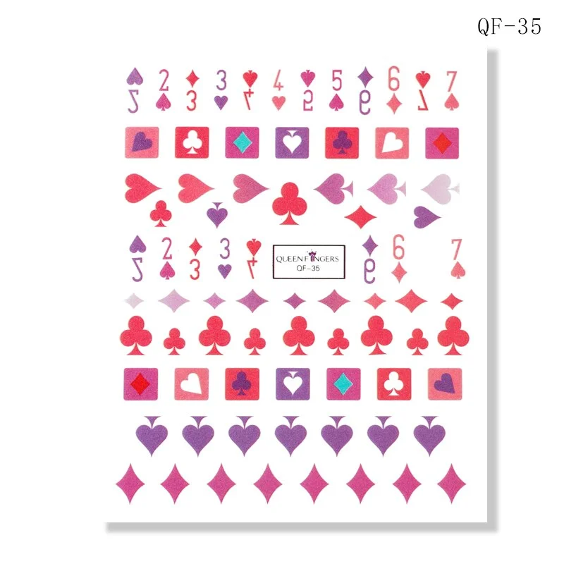 1 Pcs 13x8.7cm Colorful Playing Card Nail Sticker 3D Square Plum Blossom Full Color DIY Nail Decals Nail Slider Art Deco