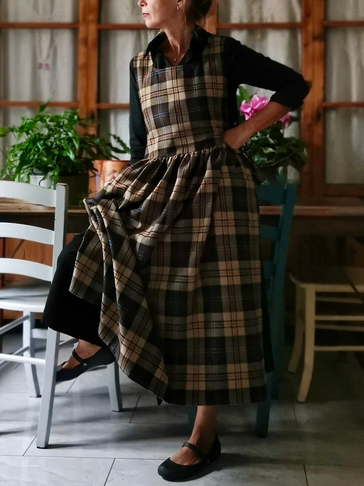 Brown and Beige Tartan Apron