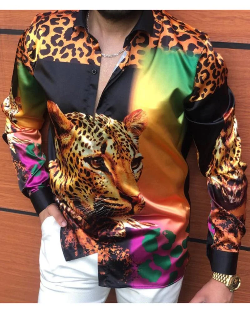 Casual Fashion Leopard Leopard Gradient Long Sleeve Shirt