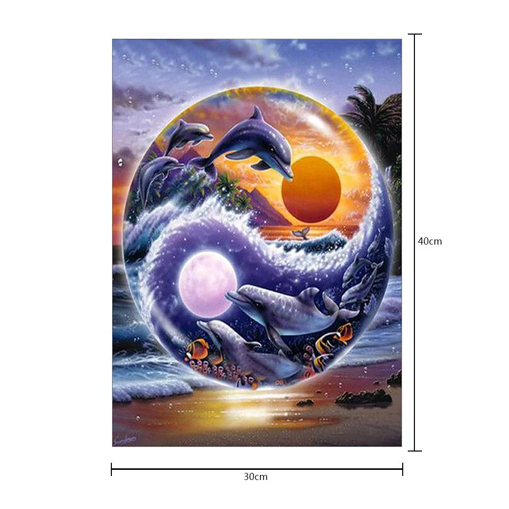 Round Diamond Painting 30*40cm - Gossip Dolphin