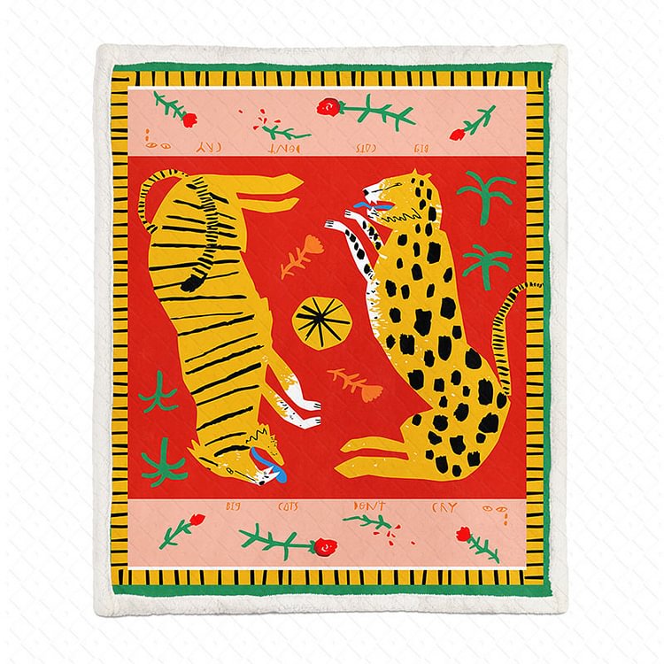 Cartoon Tiger Print Flannel Blanket - Modakawa Modakawa