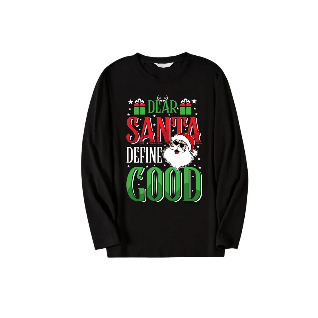 "Dear Santa Define Good" Slogan Printed Pattern Black Long Sleeve Top