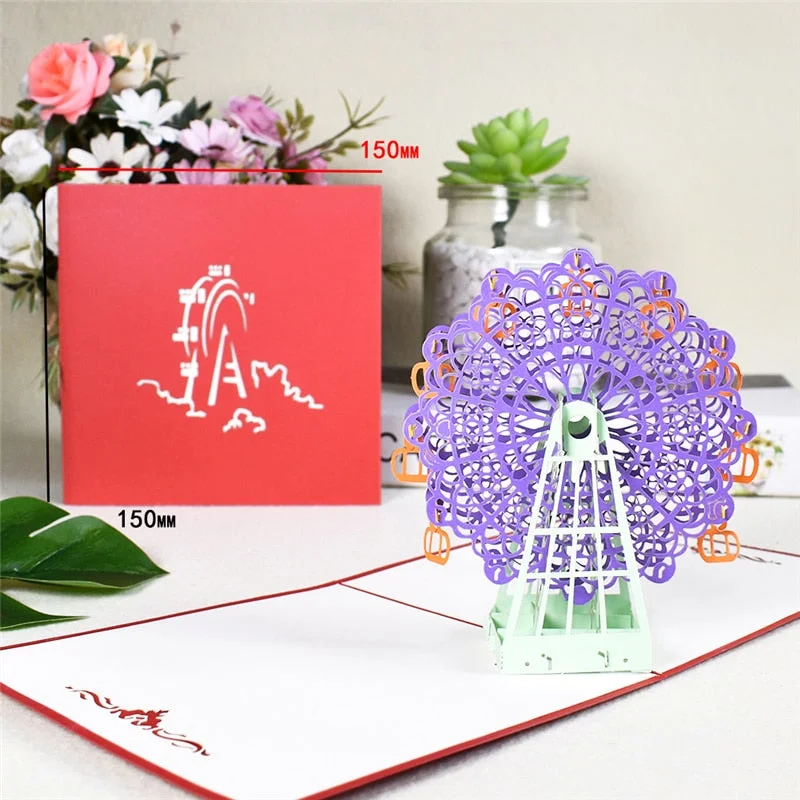 10 Pack 3D Ferris Wheel Pop-Up Birthday Card Romance Valentines Anniversary Greeting Cards Business Handmade Wholesale