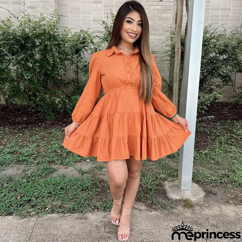 Women Casual Autumn Turndown Collar Dress