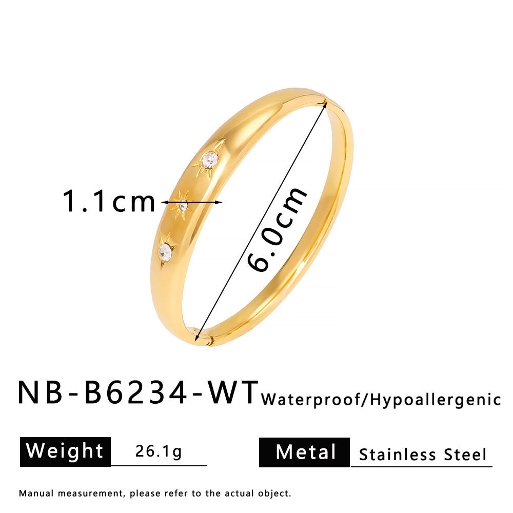 Fashion French Stainless Steel Bracelet Plated With 18K Gold And Inlaid With Zircon Shiny Retro Style Bracelet For Women