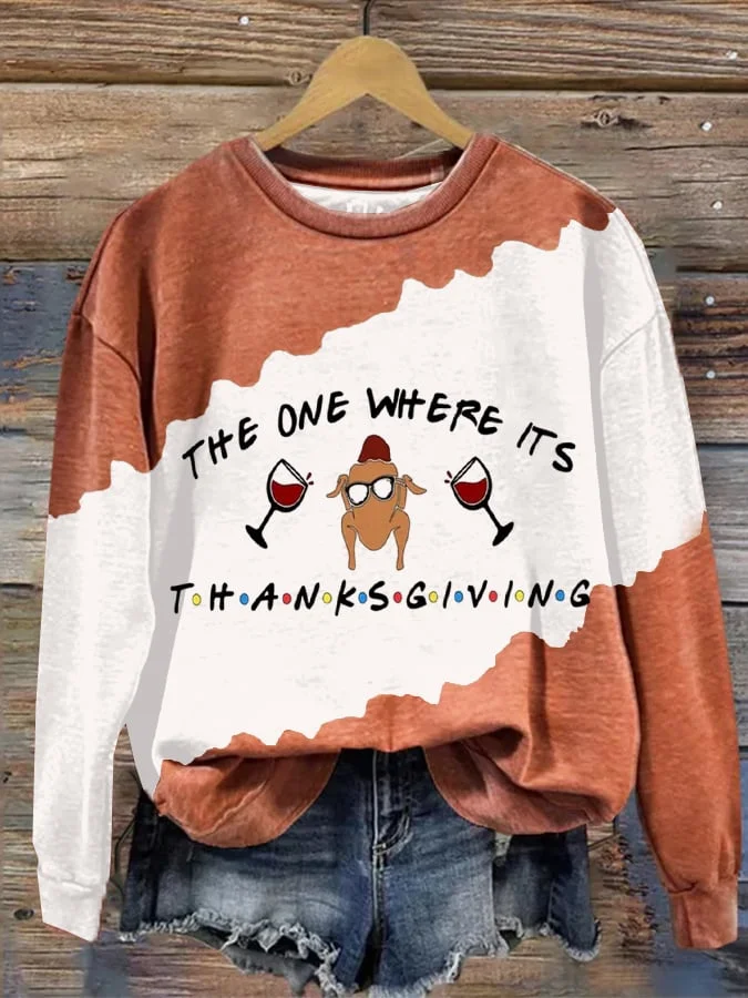 Women's The One Where It's Thanksgiving Print Crew Neck Sweatshirt socialshop