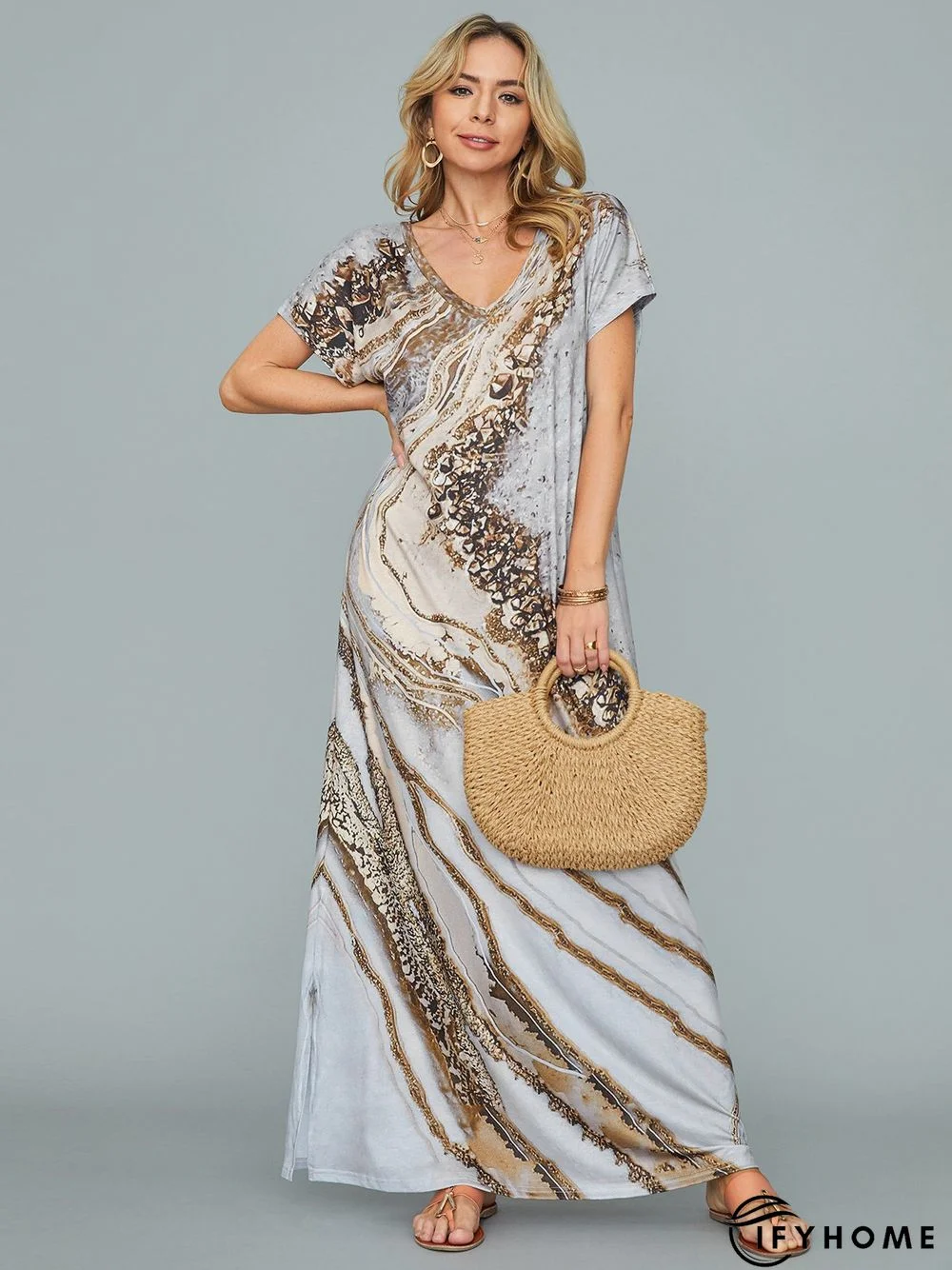 Vacation Ombre Regular Fit V Neck Dress | IFYHOME