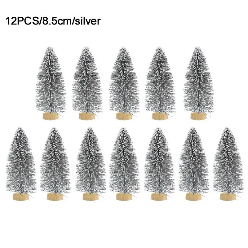 12pcs Mini Christmas Tree Pine Tree DIY Christmas Decorations For Home Table Navidad Xmas Ornaments New Year Decor Kids Gift