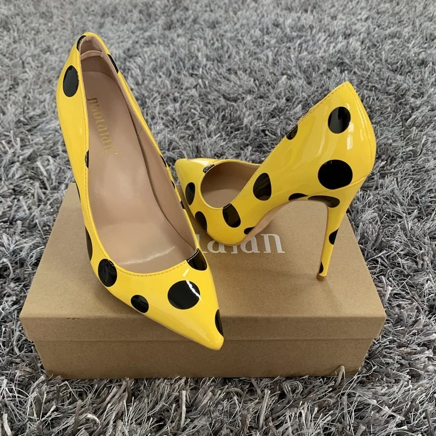 2020 Women Pumps yellow Patent Leather Super High Heels Sexy Ladies Pointed Toe Stiletto Pumps Slip on Heeled Party Shoes Woman