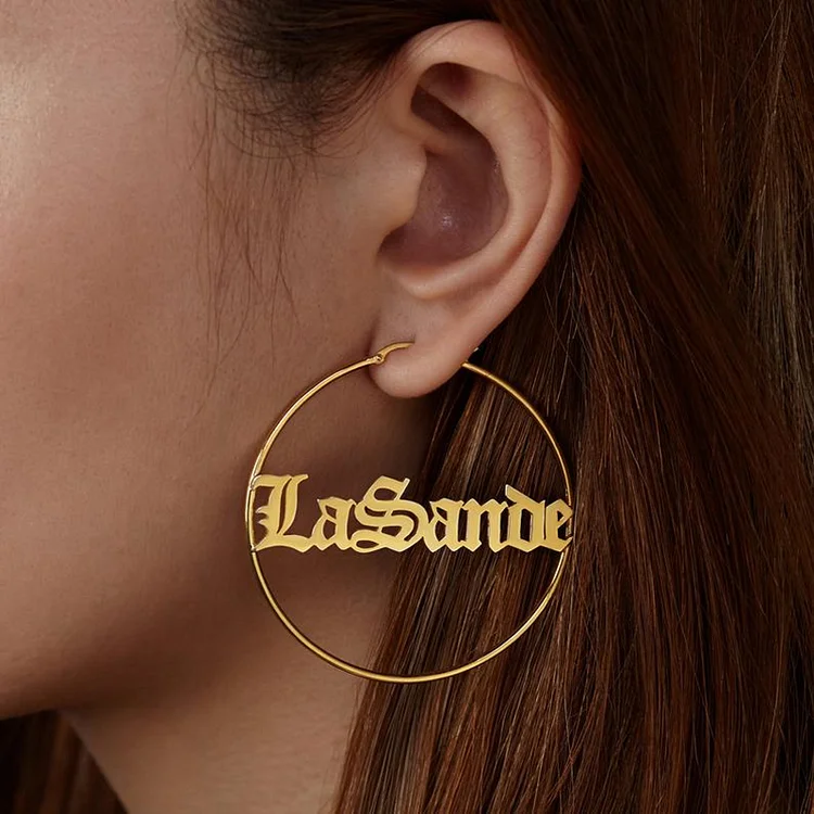 Personalized Hoop Name Earrings Custom Old English Earrings for Women