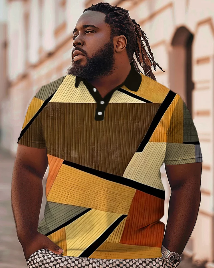 Checkered Color Block Printed Oversized Men's Polo T-shirt
