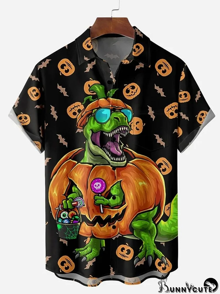 Fashion Halloween Dinosaur Print Short Sleeve Shirt