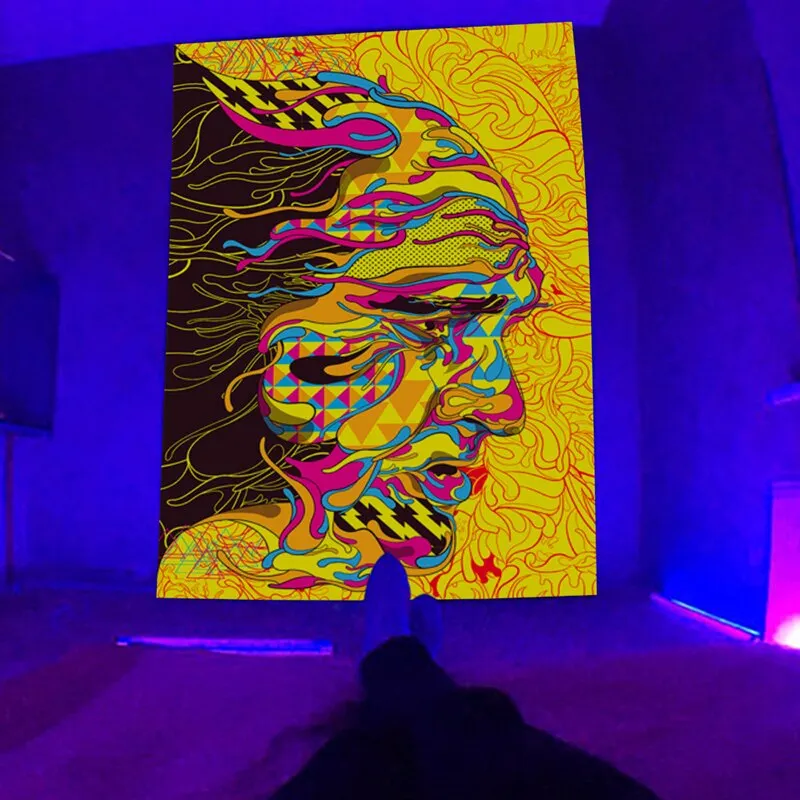 Fluorescent Tapestry European and American Black Light Hanging Cloth Poster Home Decoration Background Cloth Psychedelic Trippy