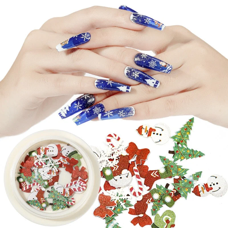3D Christmas Series Wood Pulp Piece Nail Art Decoration Accessories Manicure Snowflake Snowman Shape Manicure Art Decal