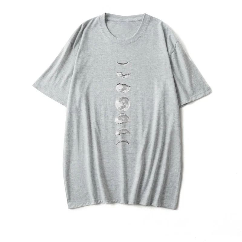 Moon Print Cotton Summer T Shirt Women O Neck Graphic Tees Casual Plus Size 5XL T-shirt Womens Aesthetic Shirts Tops Free Ship