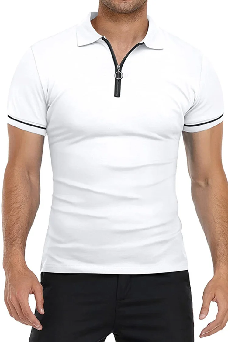 BrosWear Men's Zip Casual Short Sleeve  Polo Shirt