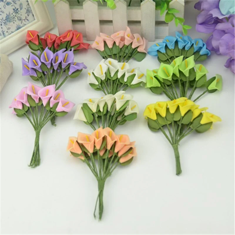 24pcs Real touch PE  Mini Calla lily artificial flowers Heads wedding decoration Multicolor Handmade DIY Scrapbooking