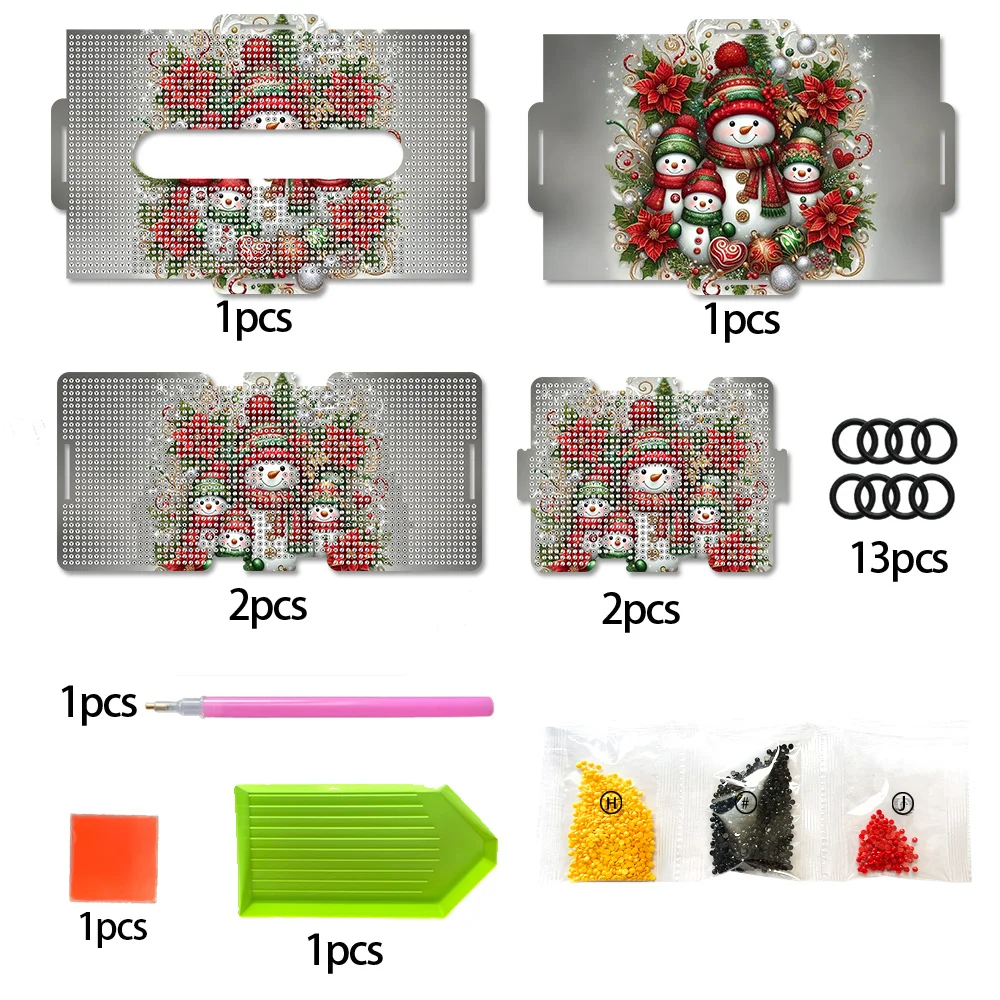 Xmas Snowman Diamond Painting Tissue Box Wooden Diamond Art Tissue Storage Box