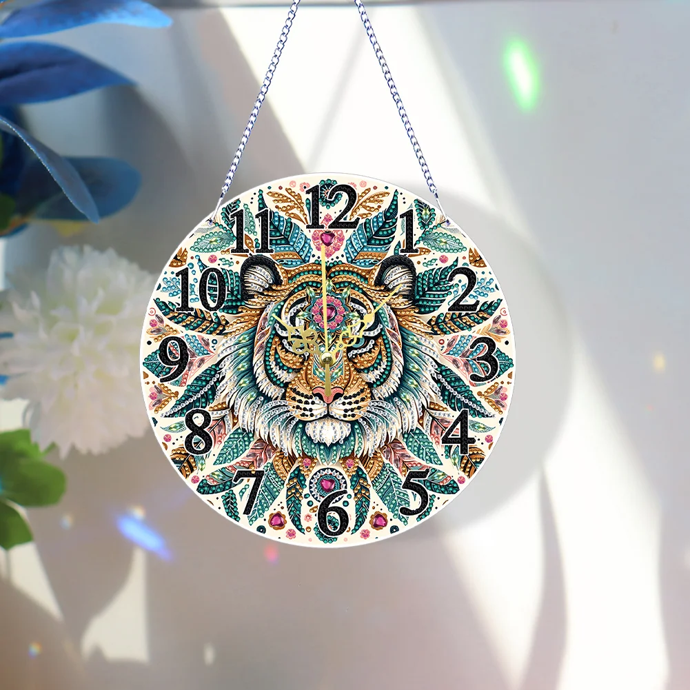DIY Mandala Tiger Acrylic Special Shaped 5D Diamond Painting Hanging Clock Art Craft