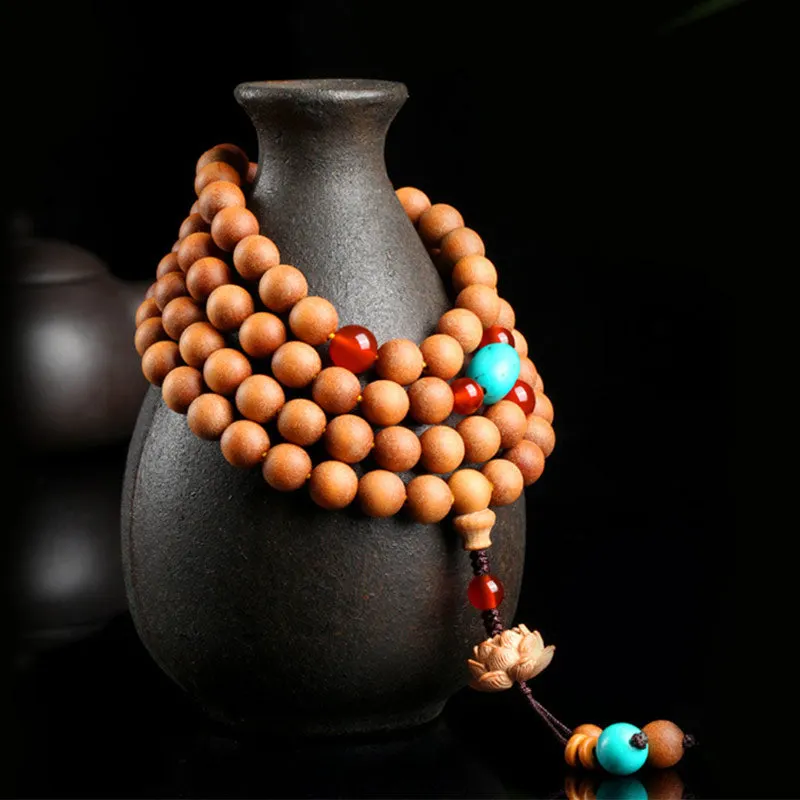 Tibetan Sandalwood Lotus Enlightenment Charm Bracelet Necklace Mala