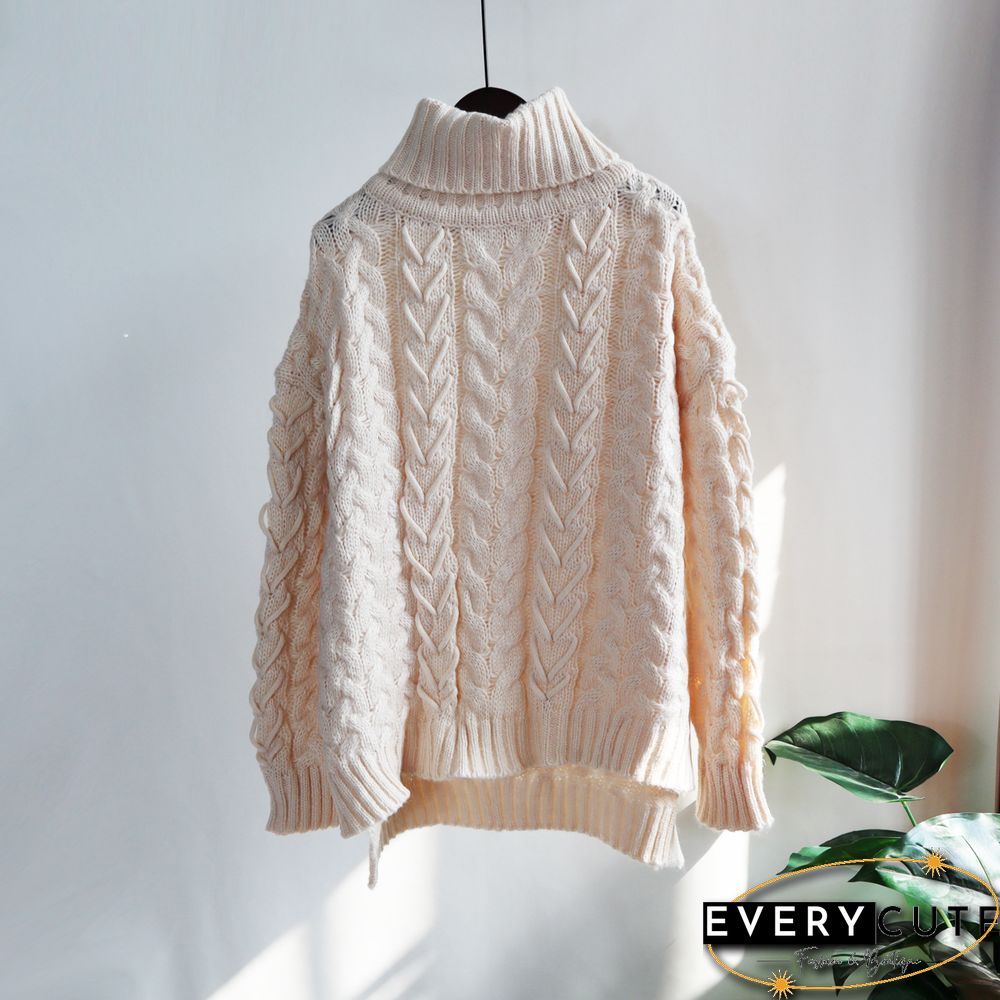 Casual Turtleneck Plain Loose Sweater