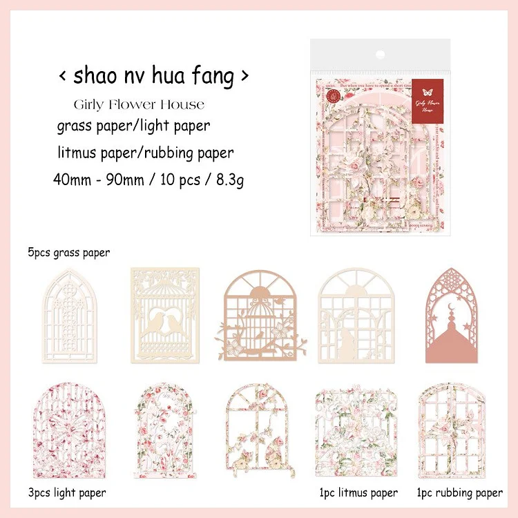 Journalsay 10 Sheets Anne of Green Gables Series Vintage Flower Window Hollow Lace Material Paper Creative 