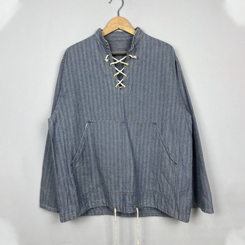 Men's Vintage Blue Striped Denim Top