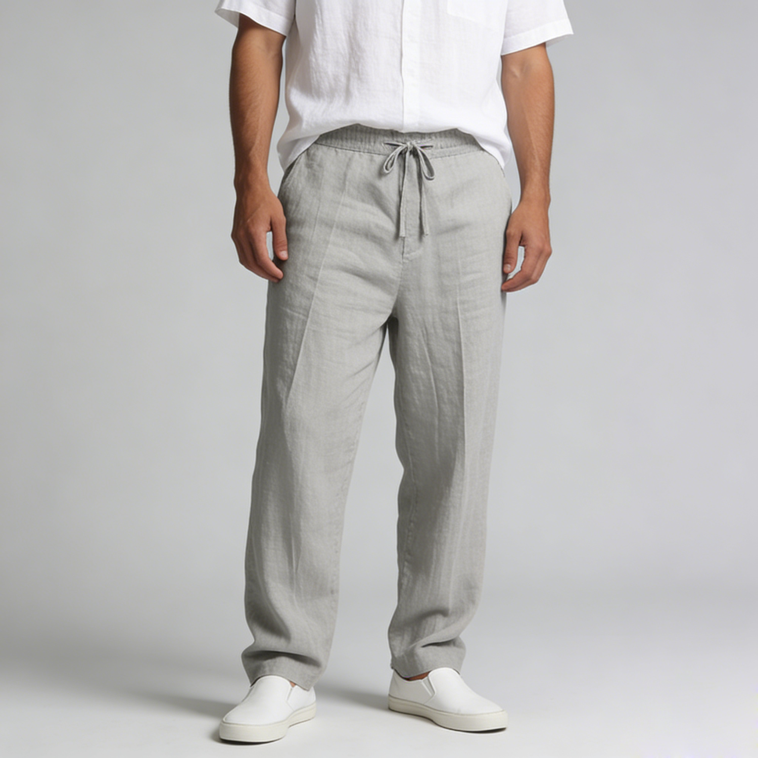 Linen Pants Men Linen Straight Leg Trousers Easy Care REAL SILK LIFE
