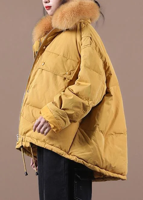 2021 plus size down jacket coats yellow faux fur collar drawstring duck down coat