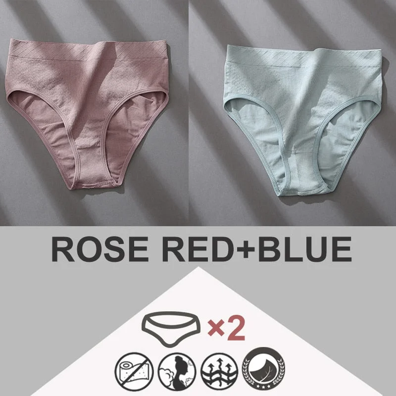 FINETOO 2PCS/Set Women Panties Bodyshaper M-2XL Women's Underwear Lingerie 8 Solid Colors Sexy Female Undepant High Waist Briefs