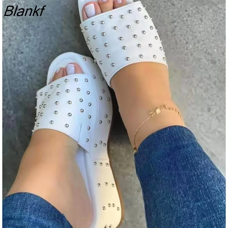 Blankf Women Wedge Sandals 2023 New Summer Platform Soft Casual Outdoor Beach Slippers Ladies Gladiator Rivet Sandals Plus Size 35~43