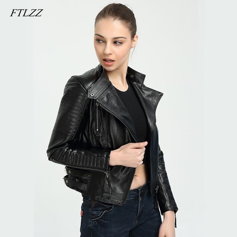 Ftlzz Spring Autumn Women Brand Faux Soft Pu Leather Jacket New Fashion Motorcycle Leather Clothing Women Slim Locomotive Jacket