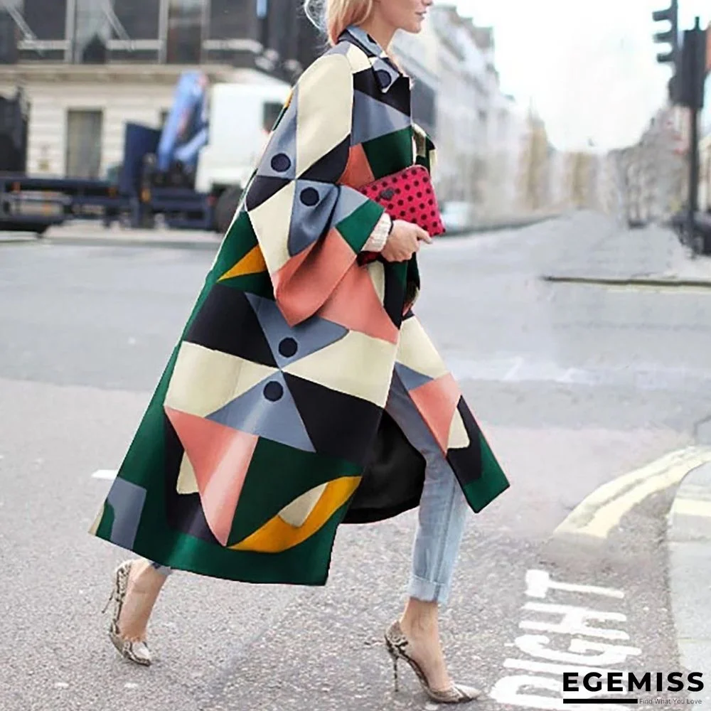 Printed Colorful Loose Woolen Long Coat | EGEMISS