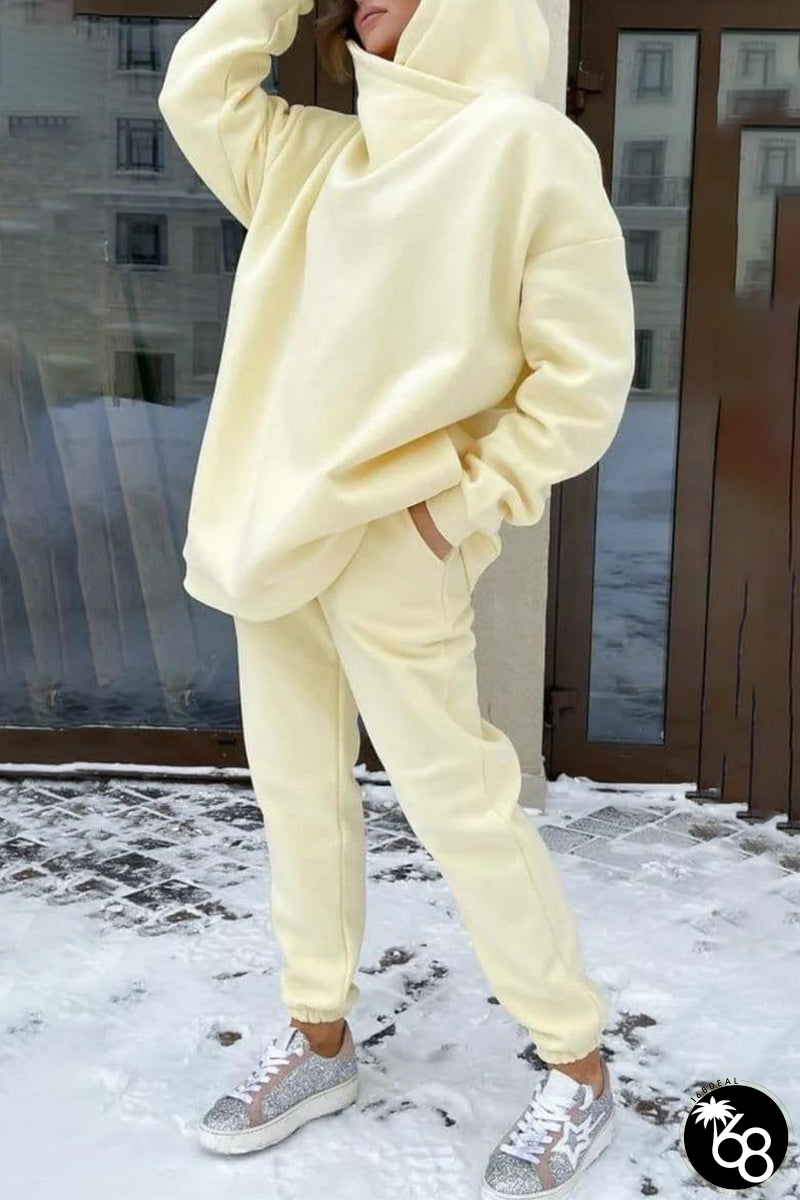 Casual Solid Pocket Hooded Collar Long Sleeve Two Pieces(5 Colors) | 168DEAL