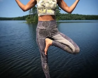 pornhint Pornhint Leggings Printed with Leaves and Flowers, Natural dyed eco-print Yoga pants Organic Cotton with Lycra Tights