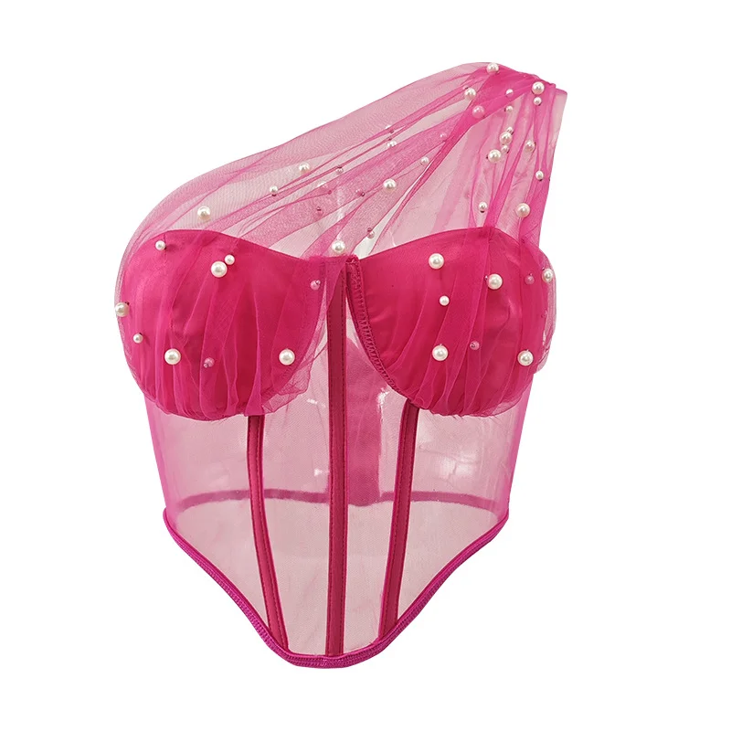Churchf Churchf Style Tulle Lace Mesh Perspective Sexy Pure Women's Jacket Pearl Nail Fishbone Corset