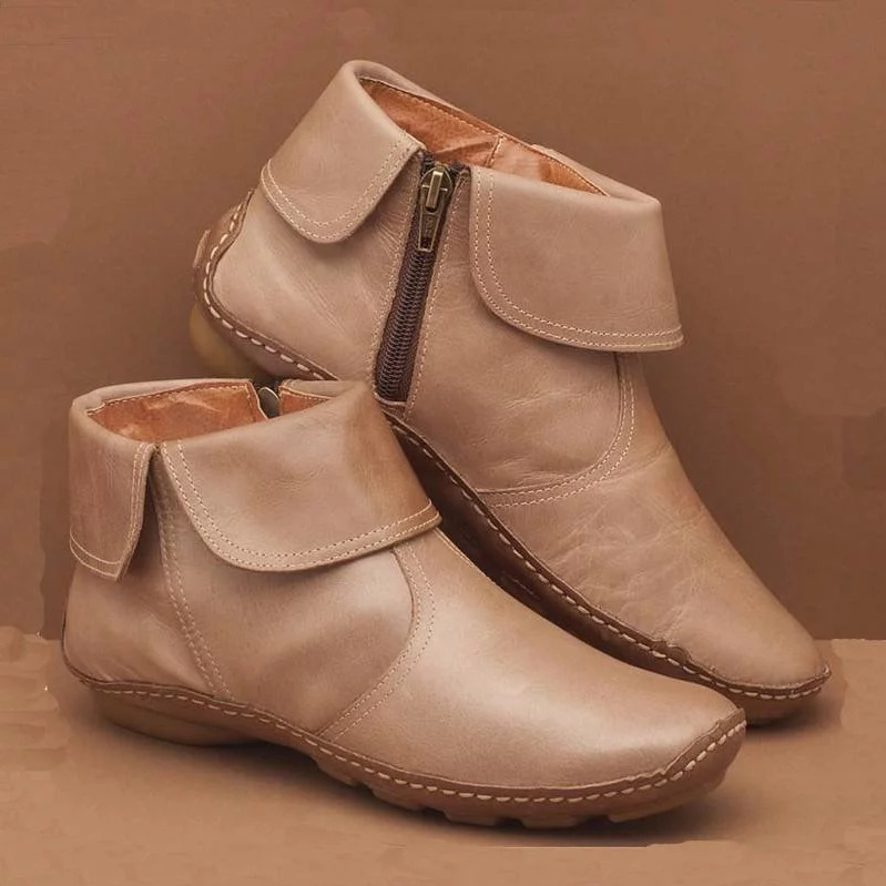 Ankle Boots Women Booties Zipper Flat Shoes