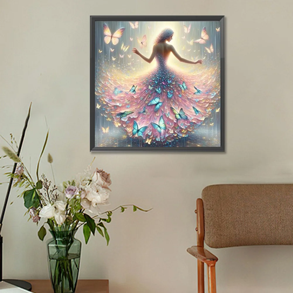 Full Round Diamond Painting 30*30cm - Woman In Flowing Butterfly Skirt