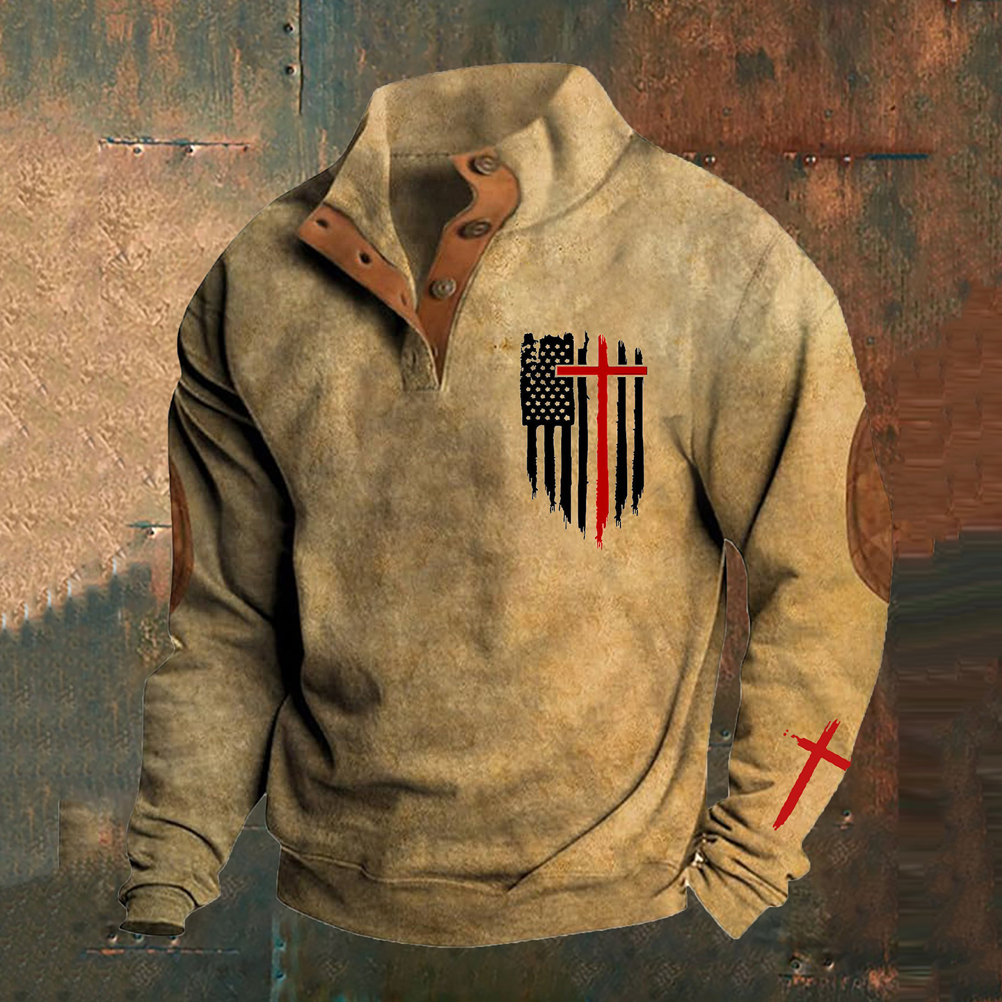 Comstylish Men's Vintage Flag Faith Print Sweatshirt