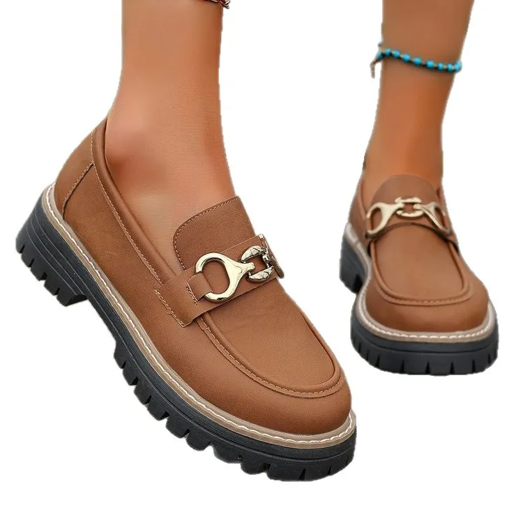 Breakj Breakj Wind Small Leather Shoes Women Spring And Autumn 2025 New Fashion Retro Color Casual Thick-Heeled Single Shoes
