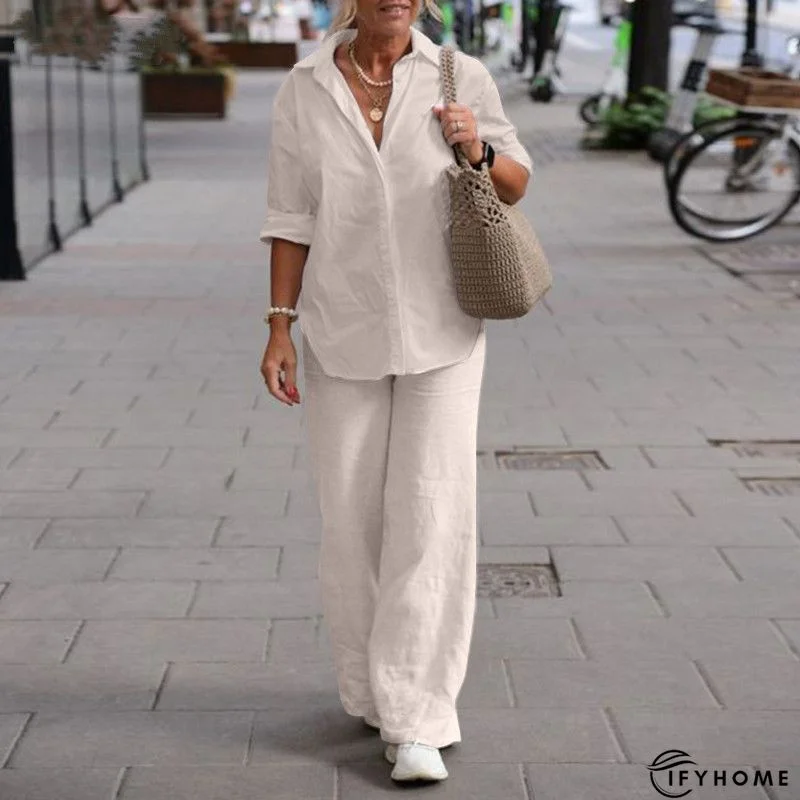 Shirt Collar Long Sleeve Buttoned Two Pieces Two Piece Set Set | IFYHOME